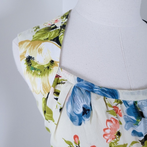 70's A-Line Floral Dress Hawaiian Square Neck Halter Cap Sleeves Full Circle - Picture 10 of 16